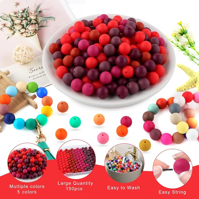 150Pcs Silicone Beads 15mm Mix Color, Bulk Silicone Beads 15mm - Image 3