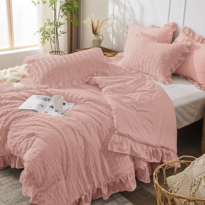 JOLLYVOGUE Full Size Comforter, 3 Pieces Rose Gold Seersucker Lightweight Full - Image 7