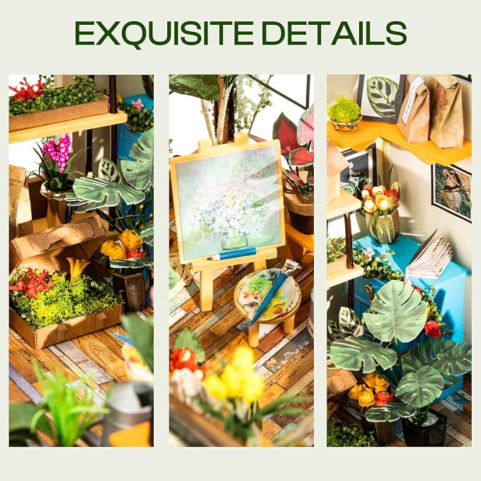 ROBOTIME DIY Miniature House Kit Mini Green House Tiny Dollhouse Wooden - Image 3
