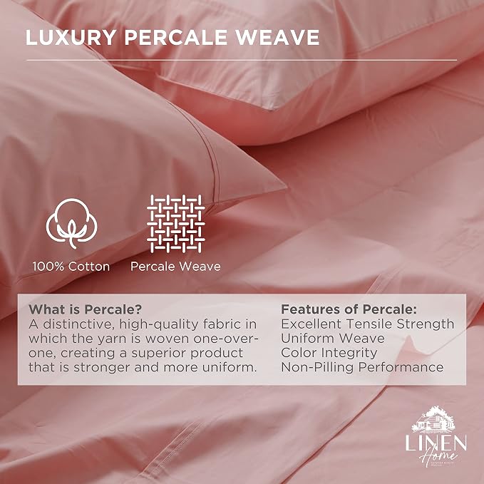 Linen Home 100% Cotton Percale 1 Flat Sheet, King Size - Image 2