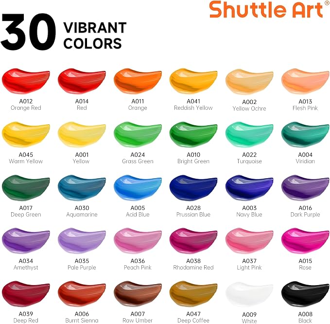 Shuttle Art Acrylic Paint Set, 30 x12ml Tubes Artist Quality Non Toxic Rich - Image 3