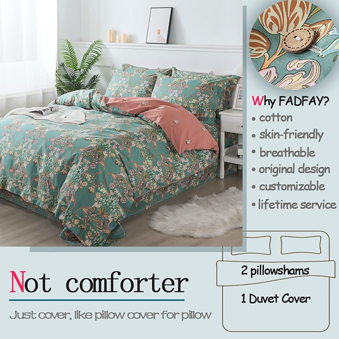 FADFAY Duvet Cover Set Floral Bedding Button Closure Full Premium 100% Cotton - Image 2