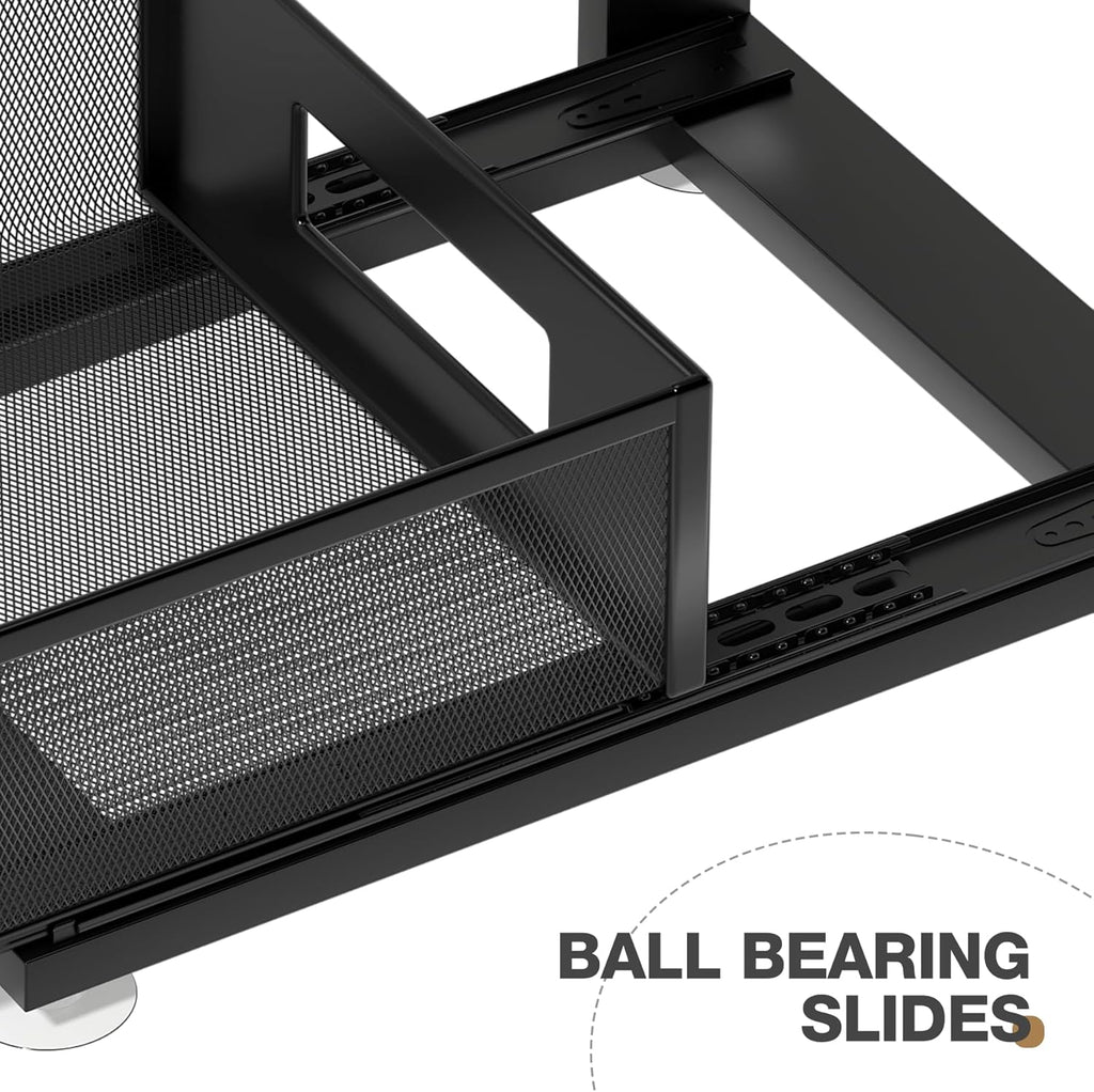 1 Pack 15.74IN-Depth Under Sink Organizer With Next-Gen Ball-Bearing Slides,2-Tier Pull Out Cabinet Storage,Height Adjustable Drawer Shelf for Bathroom,Kitchen,Laundry,Cabinet,Pantry-Black