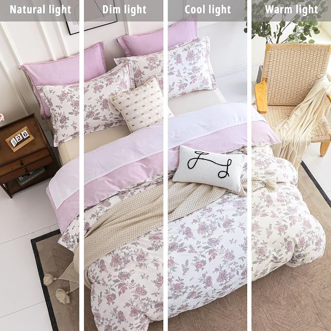 LEMIROE Pink Floral Cotton Comforter Queen Size 3PC - Image 6