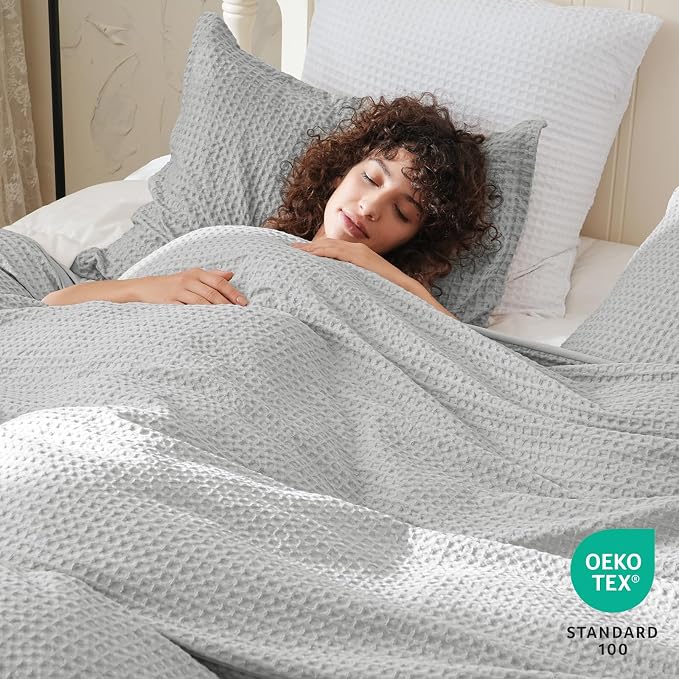 PHF Waffle Weave Duvet Cover Set Twin/Twin XL Size, No Snagging Soft Luxury - Image 2