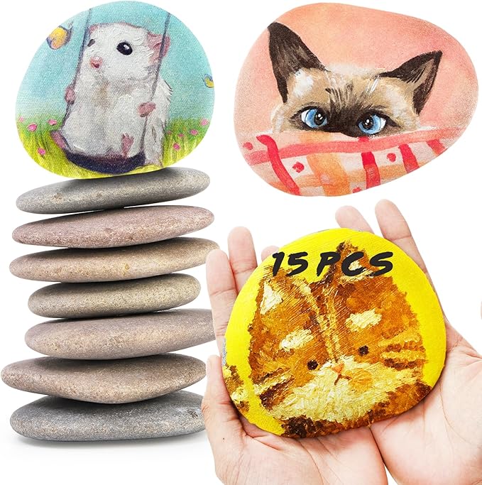 Mezchi 15 Pack Extra Large Flat River Rocks, 3.1-4.7 Inch Smooth Painting Stones by Mezchi
