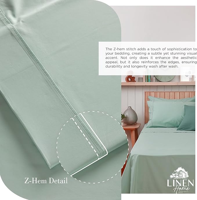 Linen Home 100% Cotton Percale Sheets Queen Size, Pastel Turk, Deep Pocket - Image 3
