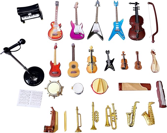 25pcs Mini Musical Instruments Decoration Piano Violin Trumpet Guitar Saxophone by Anrher