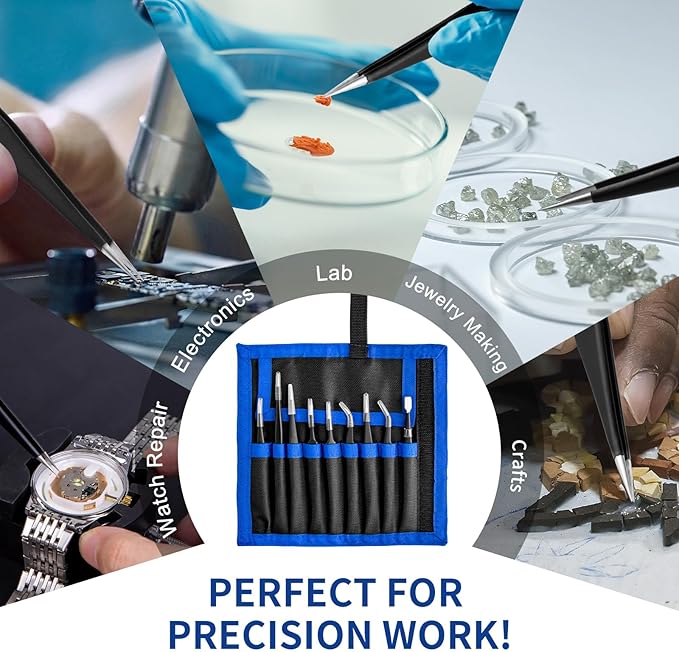 XOOL 9 PCS ESD Precision Tweezers Set, Anti-Static Stainless Steel Tweezers Kit - Image 3