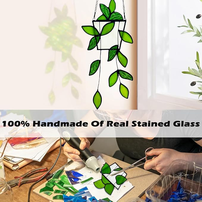 Plant Stained Glass, Stained Glass Window Hanging, Real Handmade Suncatcher - Image 5