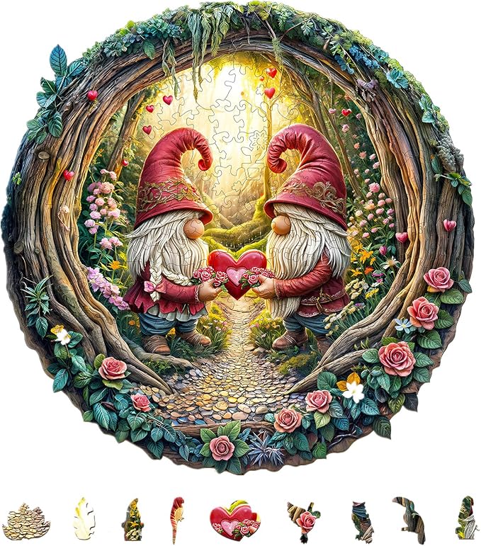 KAAYEE Wooden Puzzles for Adults, 3D Visual Effect Gnome Couple Wooden Jigsaw by KAAYEEDirect