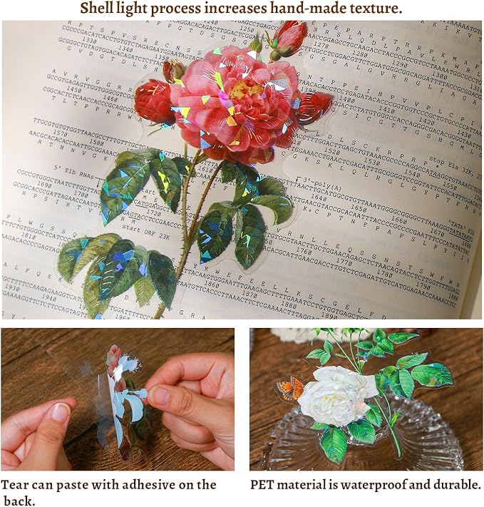 Yoksas 40 Pcs Large Vintage Shiny Flowers Stickers - Image 3