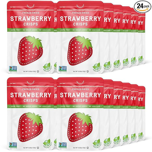 Nature’s Turn Freeze-Dried Strawberry Crisps – Healthy, Gluten-Free, Crispy & Delicious, Plant-Based Snack, Ideal for Cereal, Smoothies, School Lunches, & On-the-Go, Bags of 24 (0.35 oz Each)