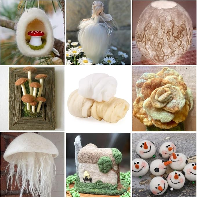 60G Needle Felting Wool White Wool Roving - Image 3