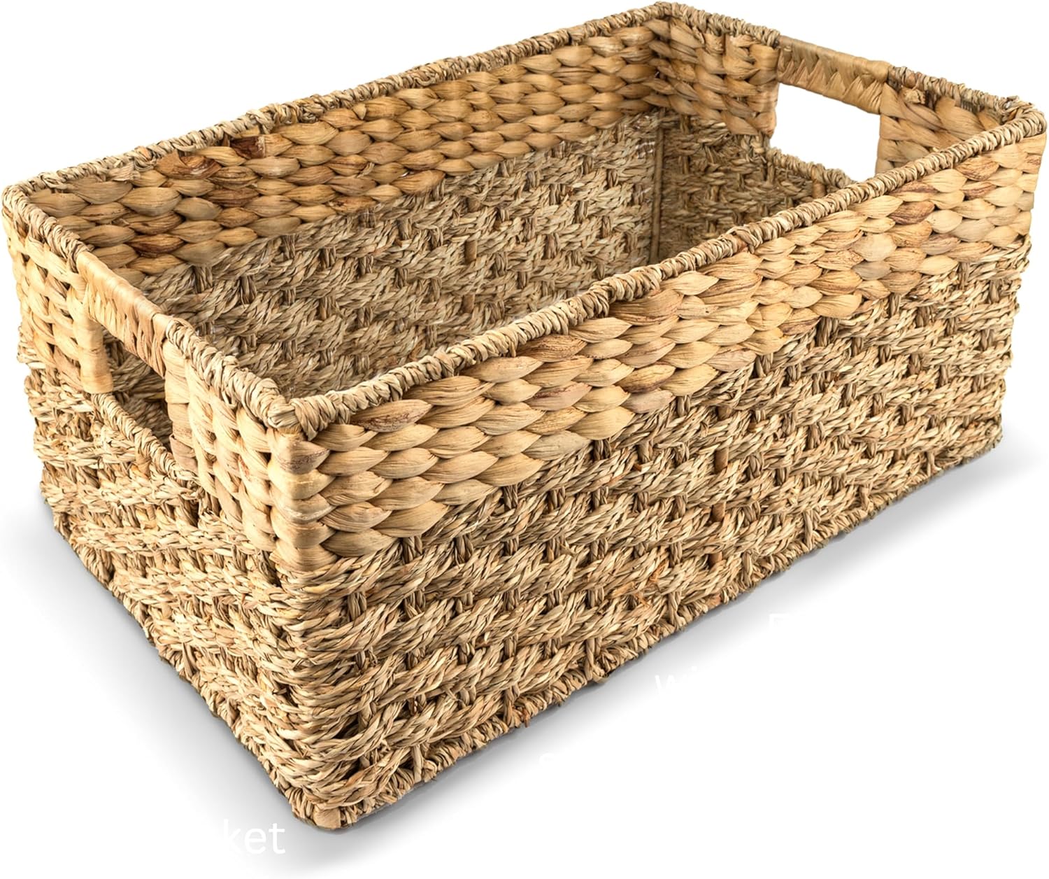 Medium Wicker Basket for Storage, Natural, Seagrass and Hyacinth Woven Baskets for Décor with Built-In Handles, Rectangular, Shelf Organizing for Bedroom, Pantry - Medium Size - 15.5x9.5x6.5 in