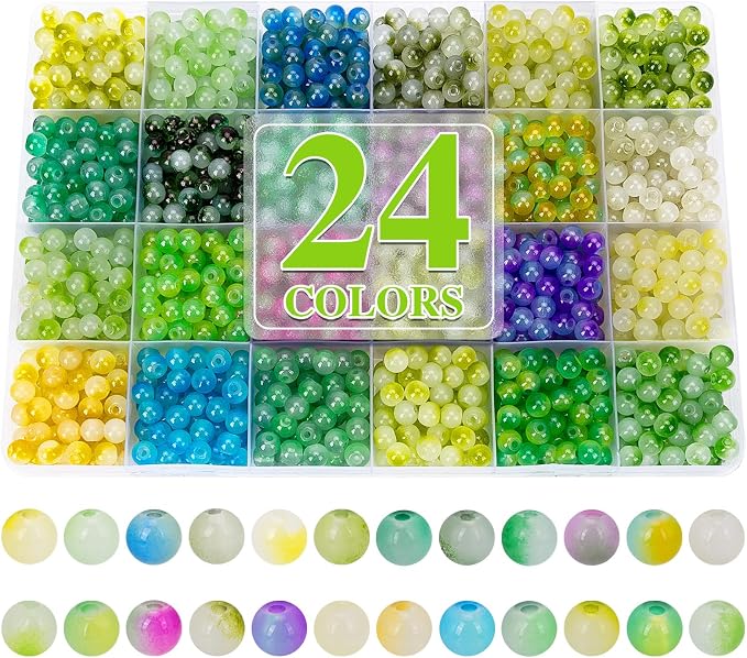 XSEINO About 1200+ pcs 6mm Glass Beads Bracelet Making Kit, 24 Assorted Green by XSEINOiscreating%EF%BC%81