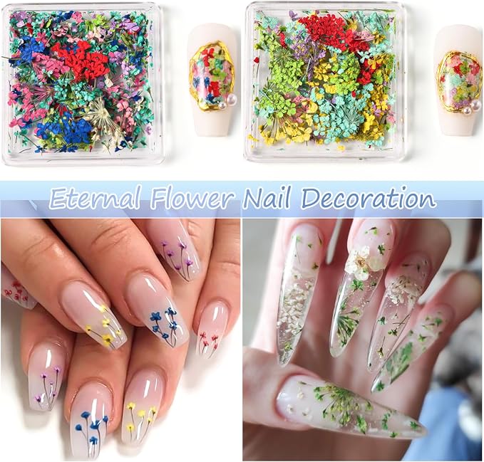 4 Boxes 3D Dried Flowers for Nails, Mini Dried Flowers Nail Stickers Decals | - Image 4