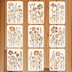 9pcs Wildflower Stencil for Painting Flower Beds Painting Crafts Template Wall by beinkmake