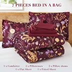 Yiran King Size Comforter Set 7 Piece, Burgundy Floral Bedding Set, Lightweight - Image 6