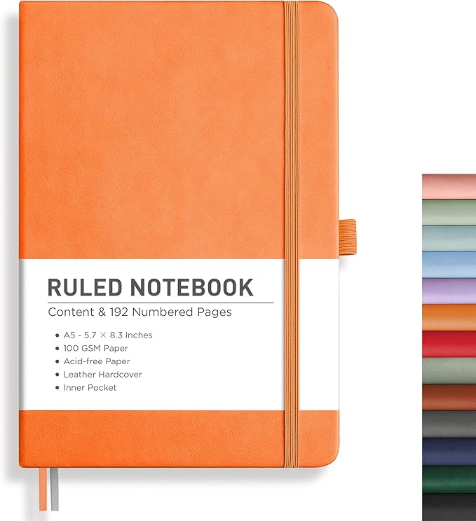 RETTACY Lined Journal Notebook, 192 Numbered Pages, A5 Size | Leather Hardcover by RETTACY