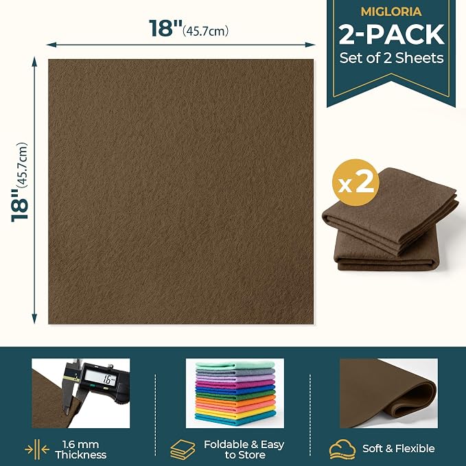 Felt Fabric Sheet 18 x 18 Inch, 1.6mm Thick | Soft and Flexible Nonwoven - Image 2