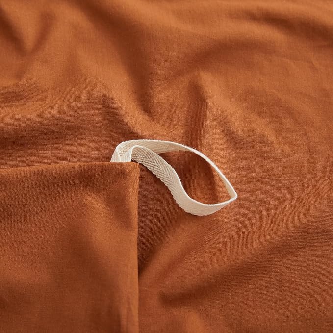 Burnt Orange Duvet Cover Full Size, 100% Washed Cotton Linen Like Bedding Set - Image 5