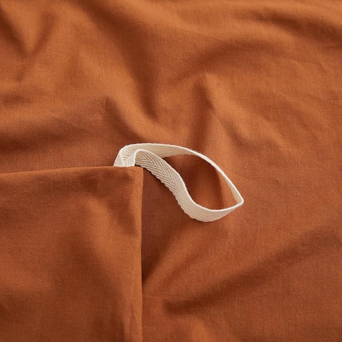 LOVQUE Burnt Orange Cotton Duvet Cover Queen Size, Linen Like Natural Bedding - Image 5