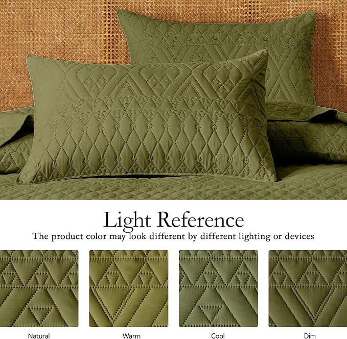 akkialla Full/Queen Size Quilt Bedding Set, Olive Green Lightweight Microfiber - Image 4