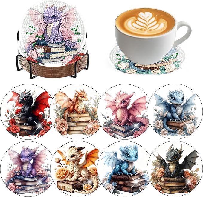 8 PCS Diamond Art Coasters Kits Dragon Book Diamond Painting Coaster | Diamond by Benjenes