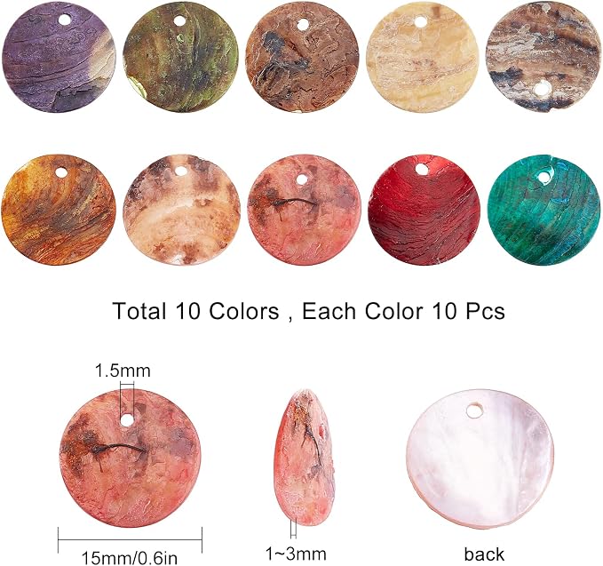 SUNNYCLUE 1 Box 100Pcs 10 Colors Shell Charm Bulk Colorful Flat Round Assorted - Image 2
