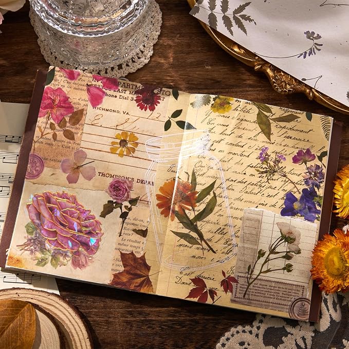 emmoolife Pressed Flower Stickers Set Dried Flowers Themed Resin Sticker Decals - Image 5