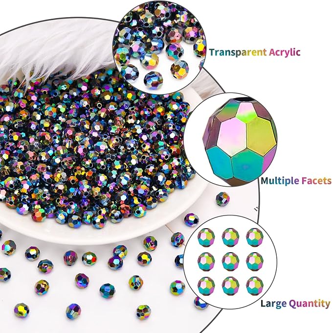 BONNY BOXX 1000pcs 6mm Acrylic Faceted Round Crystal Beads Transparent Black AB - Image 4
