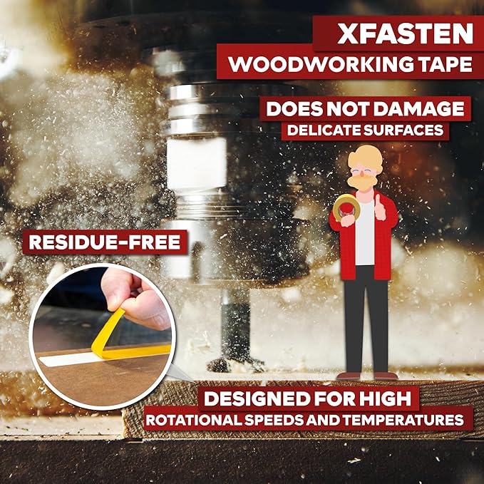 XFasten Double Sided Woodworking Tape 1 Inch x 108 Feet, Residue-Free, - Image 2