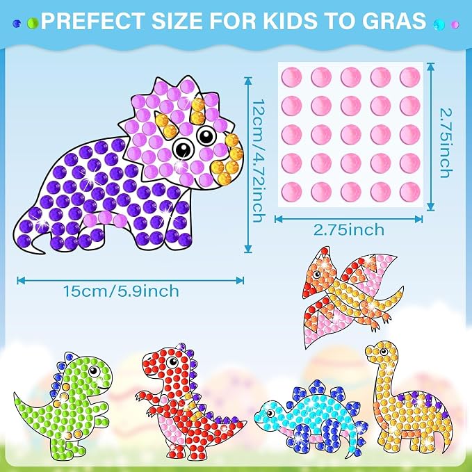 Qyeahkj 6 Pcs Dinosaur Arts Crafts DIY Dino Gem Diamond Suncatcher Crafts - Image 4