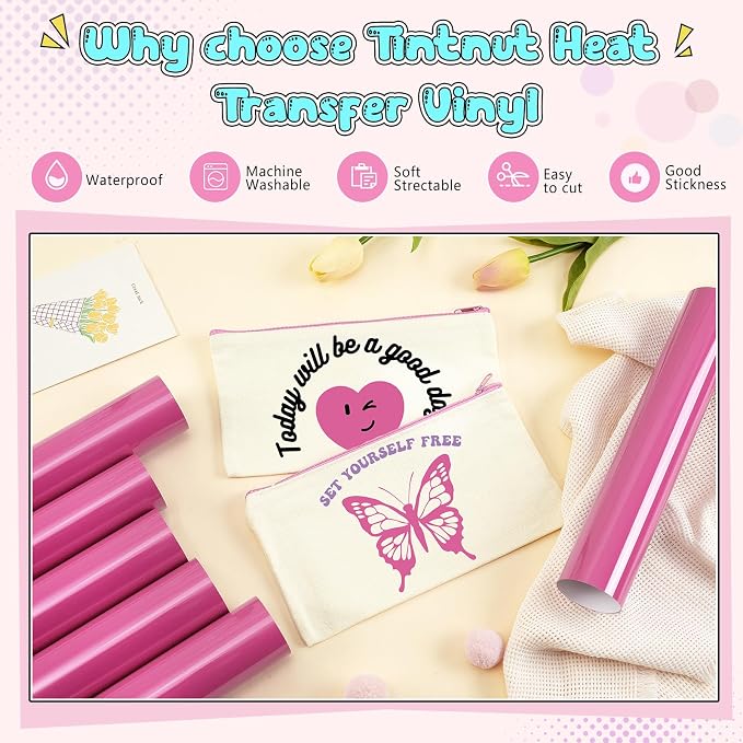 Tintnut Hot Pink Heat Transfer Vinyl, 6 Sheets 12×10in Iron on Vinyl | Bright - Image 3
