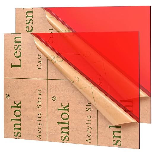 Lesnlok Translucent Red Acrylic Sheets 1/8 inch Thick 3mm 2 Pack 24 x 36 by Lesnlok