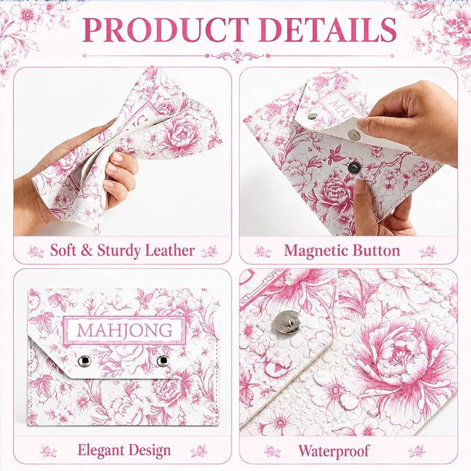 Wiooffen Leather Mahjong Card Clutch Holder Pouch Chinoiserie Mahjong Card - Image 3