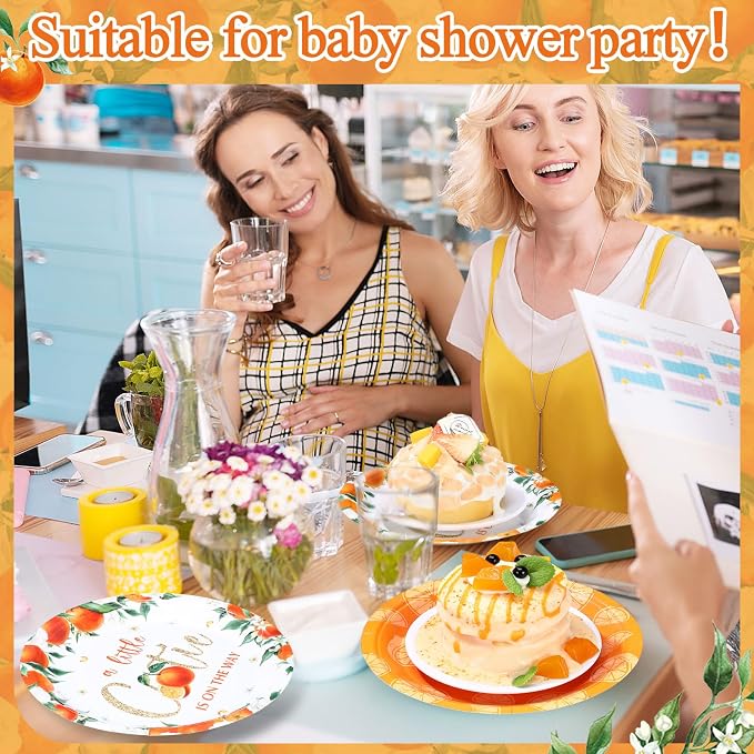 Funnymoom 60 Pcs 7 Inch Little Cutie Paper Plates Orange Baby Shower Plates - Image 4