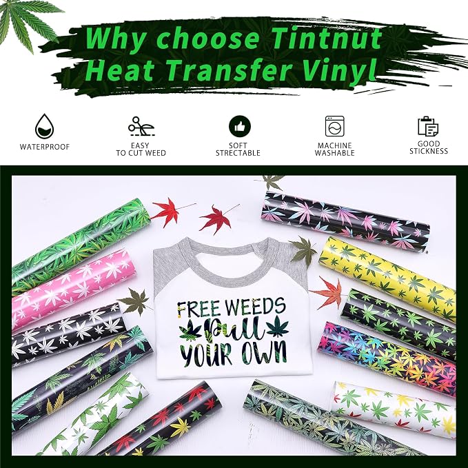 Tintnut Rasta Cannabis Leaf HTV Vinyl, easy cut & weed, stretch washable - Image 3