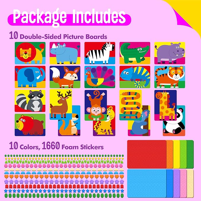 SpriteGru Foam Sticker Art Activity, 20 Wild Animal Art Boards - Image 2