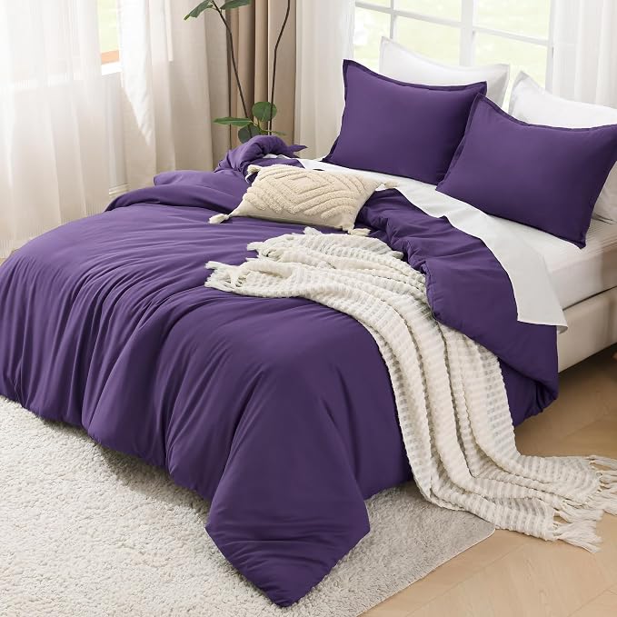 Litanika Dark Violet Purple Comforter Set King Size, 3 Pieces Lightweight Solid - Image 4