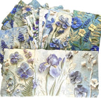 20 Sheets Vintage Blue Flower Scrapbook Paper 3 Sheets Embossed Textured Paper - Image 6