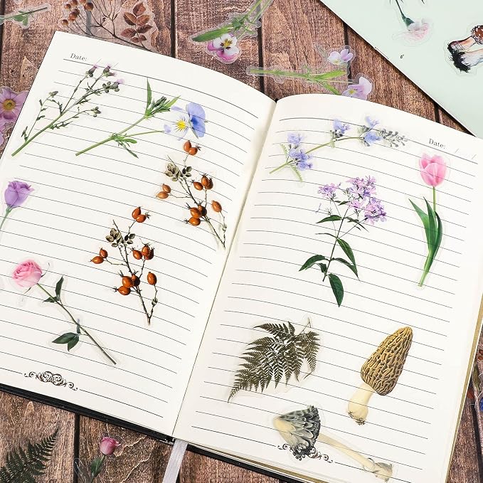 pengxiaomei 200 Pcs Floral Scrapbooking Vintage Stickers, Self-Adhesive Flowers - Image 5
