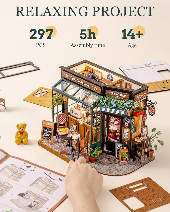 Rolife DIY Miniature House Kit 1:18 Coffe&Bar Dollhouse Diorama Model, Build - Image 5
