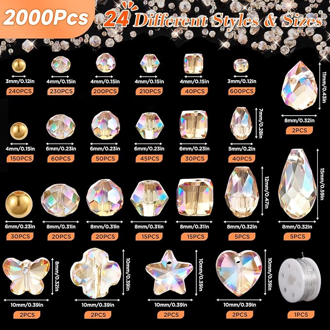 Zefy 2000+ Pcs Crystal Glass Beads - Image 2