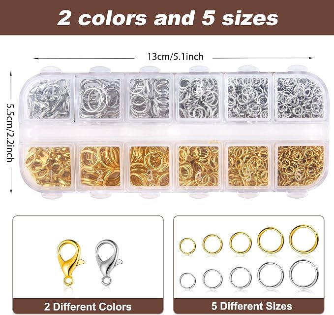 1200Pcs Silver and Gold with Pliers Jump Rings Jewelry Making Kit and Necklace - Image 5