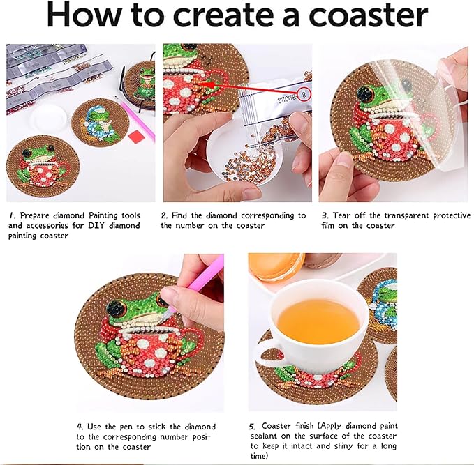 Clendo 8 PCS Coffee Frog Diamond Art Coaster Kits - Image 3