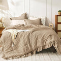 JOLLYVOGUE King Size Comforter Set, 3 Pieces Khaki Seersucker Comforters King by JOLLYVOGUE