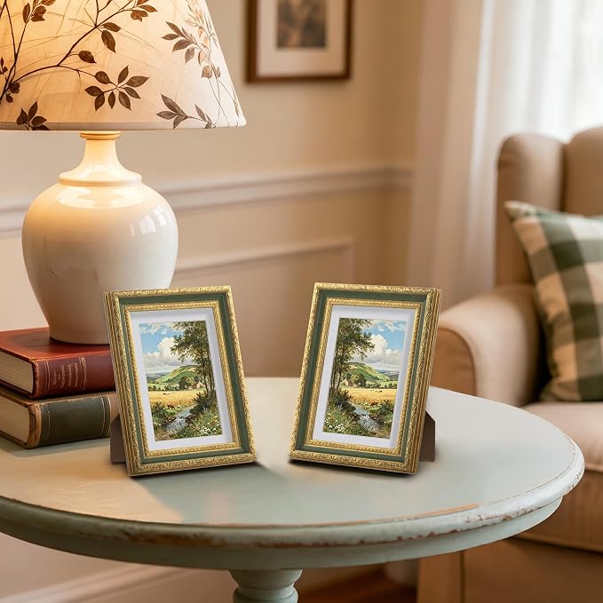 eletecpro 5x7 Vintage Picture Frame, Glass Cover, Light Green, Horizontal or - Image 6