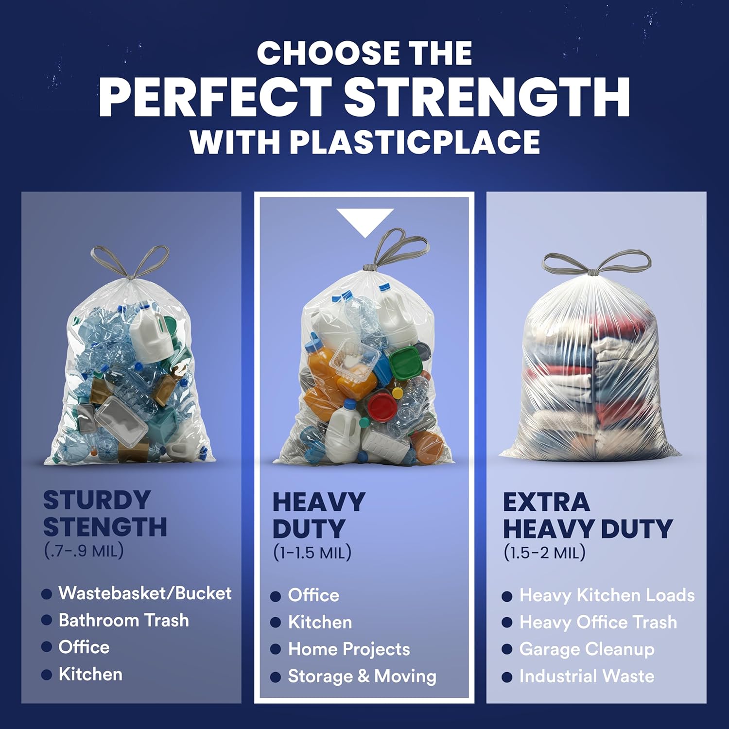 Plasticplace 13 Gallon Trash Bags │ 1.2 Mil │ White Extra-Large Drawstring Garbage Can Liners │ 24" x 31" (50 Case)